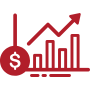 Money and chart going up icon representing roi-driven retail commercial property management